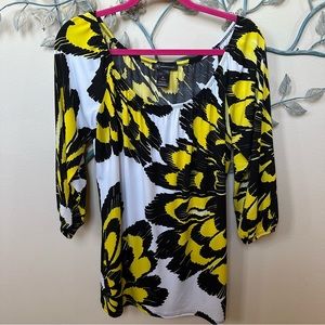 INC yellow & black floral 3/4 sleeve Sz M EUC